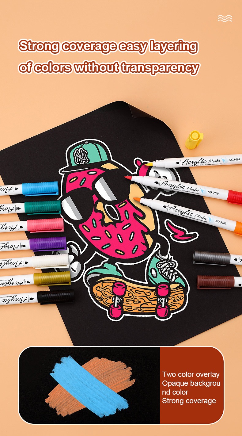 strong coverage easy layering of colors without transparency-Soft-headed Acrylic Coloring Marker