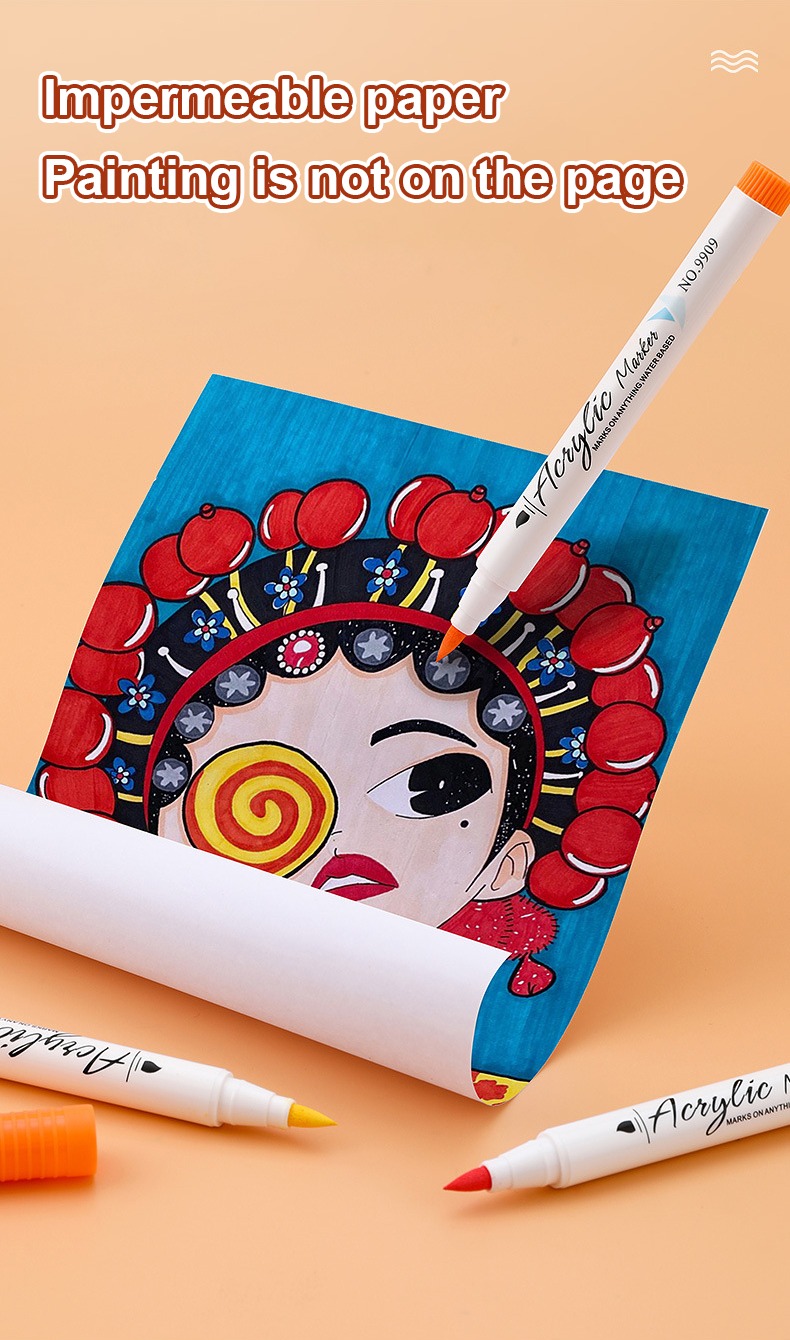 impermeable paper painting is not on the page-Soft-headed Acrylic Coloring Marker